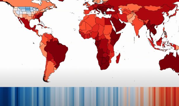 World map displaying increasing surface temperatures over time
