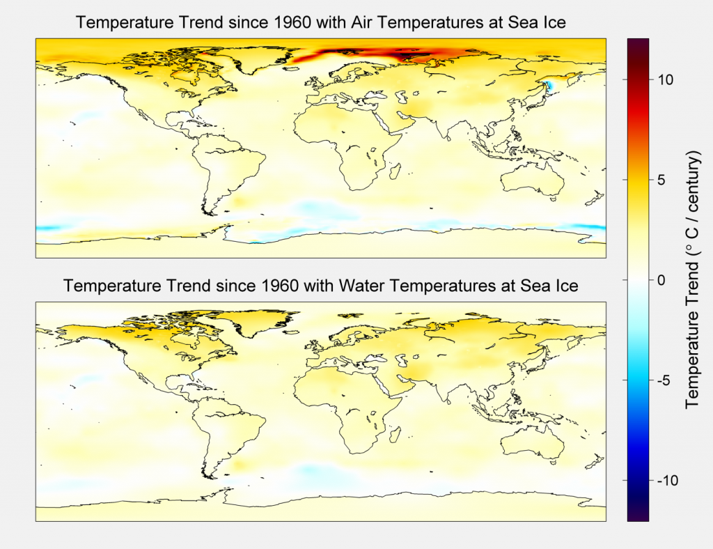 Temperature trends for the baseline case and the alternative case