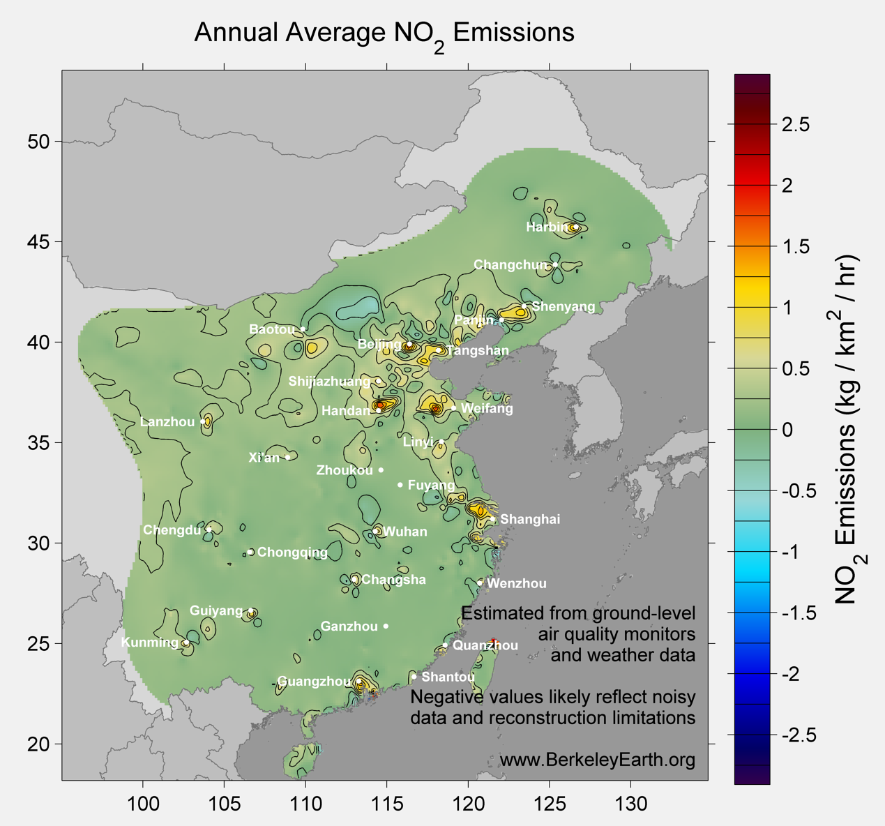 China_no2_Average_Emission_Map