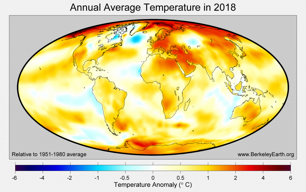 Temperature anomaly map in 2018