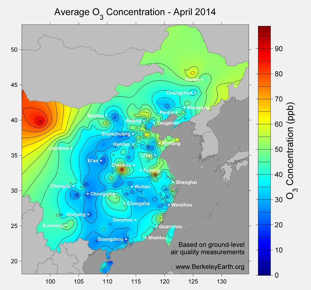 China Air Pollution - Monthly Galleries of O3 - Berkeley Earth